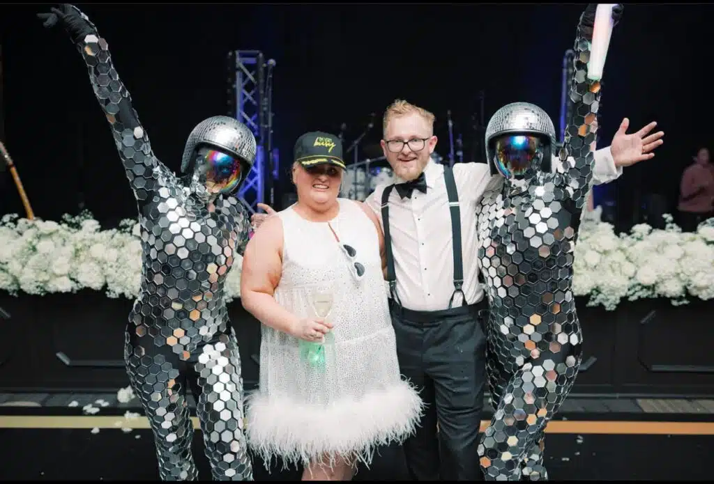 Disco ball mirror dancers wedding entertainment